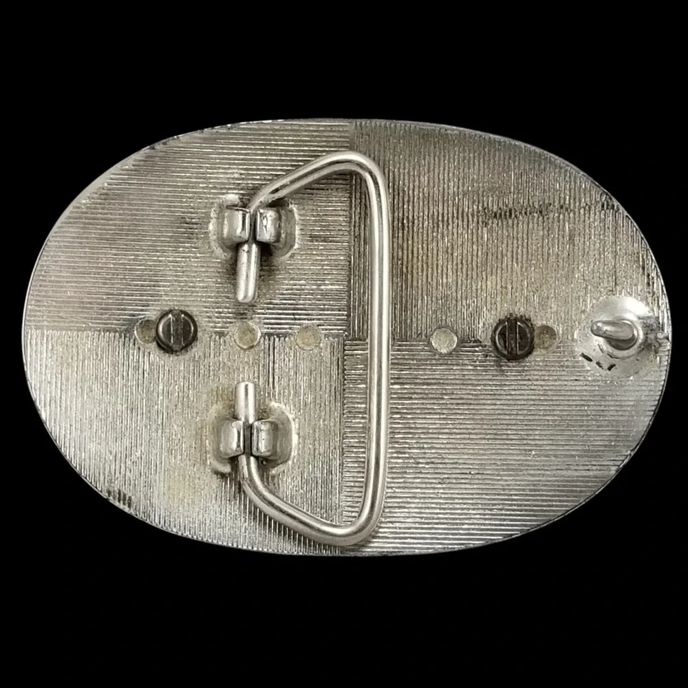 Western Cowboy Horse Head Oval Belt Buckle Silver Tone Ornate Engraved‎